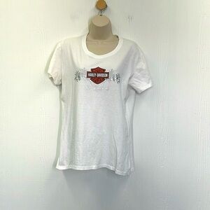 Harley Davidson - St Thomas Silver Harley With Flowers Emblem Short Sleeve T XXL